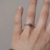 Start Bidding: Mini Elise Ring with Diamond and Olive Green Sapphires