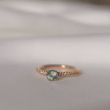 Start Bidding: Mini Elise Ring with Diamond and Olive Green Sapphires