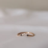 Five Diamond Triangle Ring with Black and White Diamonds