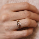 Five Diamond Triangle Ring with Black and White Diamonds