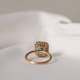 Solitaire Ring with Dark Green Tourmaline and Diamond Halo