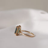 Solitaire Ring with Dark Green Tourmaline and Diamond Halo