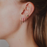 One-of-a-Kind Stud Earring with Green Tourmaline Drop and a Halo of Diamond Brilliants