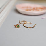 One-of-a-Kind Stud Earring with Green Tourmaline Drop and a Halo of Diamond Brilliants