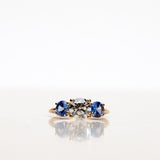Edith Ring with 1.29 CT Diamond and two 0.55 CT Blue Sapphires (Total 2.40 CT)