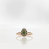 One-of-a-Kind Drop Ring with a Green Tourmaline Drop and a Halo of Black and White Diamond Brilliants
