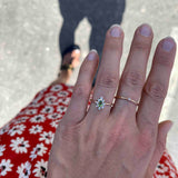 One-of-a-Kind Drop Ring with a Green Tourmaline Drop and a Halo of Black and White Diamond Brilliants