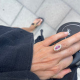 One-of-a-Kind Marquise Ring with a Unique Madagascar Sapphire and a Halo of Yellow Sapphires and Diamonds