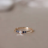 Finished: Mini Elise Ring with Diamond and Royal Blue Sapphires