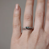 One-Of-A-Kind Midi Baguette Cluster Ring with a Teal Sapphire and Diamonds in White Gold