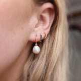 Drop Pearl Earrings with Diamonds (Pair)