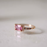 One-of-a-Kind Cluster Ring with an Emerald-Cut Hot Pink Sapphire, Diamonds TWVS and Lavender Sapphires