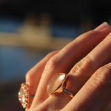 Statement Ring with Beige Rutile Quartz and Vintage Decor