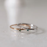 Tiny Diamond Ring with Green Emerald