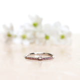 Finished: Lily Tiny Diamond Drop Ring in White Gold with a Diamond Drop and Light Pink Sapphire Row