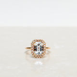 Solitaire Ring with White Topaz and Diamond Halo