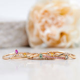 Finished: Lily Fallen Drop Ring with an Olive Green Sapphire Drop and Three Brilliant Diamonds