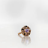 One-Of-A-Kind Flower Stud Earring with Lavender Sapphire, Chocolate Diamonds and Black Diamonds