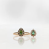 One-of-a-Kind Drop Ring with a Green Tourmaline Drop and a Halo of Black and White Diamond Brilliants