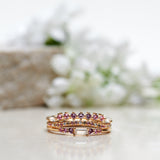 Finished: Mini Baguette Brilliant Diamond Cluster Ring with a Baguette Diamond and Light Pink Sapphires
