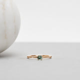 Finished: 24-Hour Auction! Not At All Tiny Sparkle Ring – Low Setting in Rose Gold with Olive Green Sapphire and Champagne Diamonds